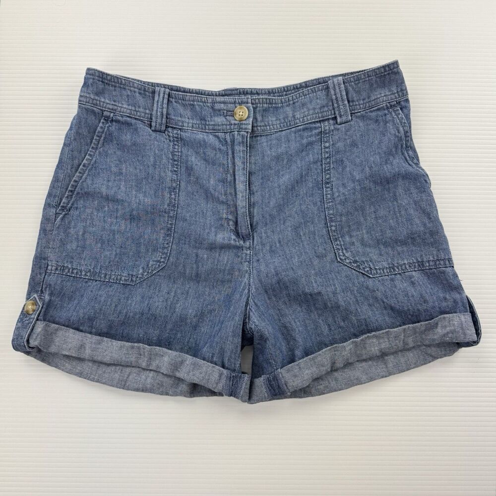 Talbots Linen Blend Chambray Shorts 6P Blue Cuffed Casual